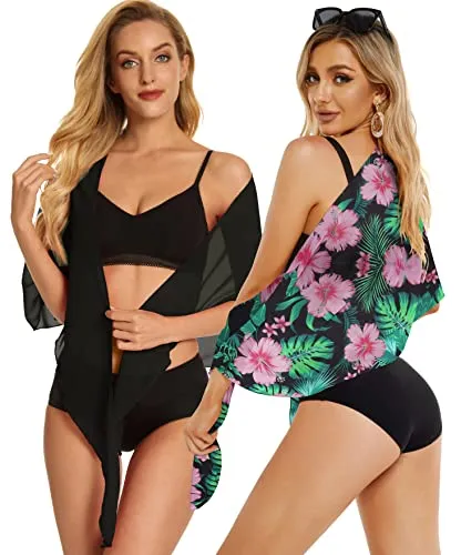 CHICGAL 2 Pieces Women Beach Sarong Bathing Suit Wrap Skirt Sheer Bikini Swimsuit Cover Ups for Swimwear