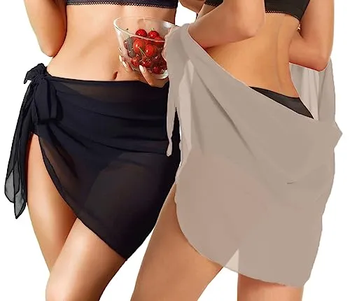 CHICGAL 2 Pieces Women Beach Sarong Bathing Suit Wrap Skirt Sheer Bikini Swimsuit Cover Ups for Swimwear