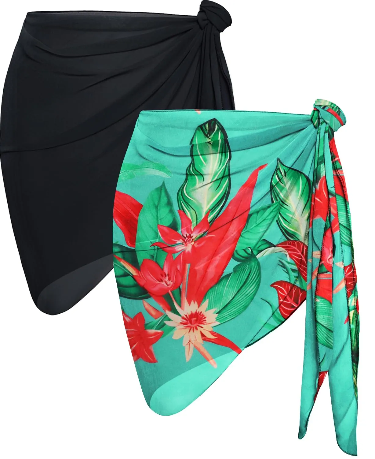 CHICGAL 2 Pieces Women Beach Sarong Bathing Suit Wrap Skirt Sheer Bikini Swimsuit Cover Ups for Swimwear