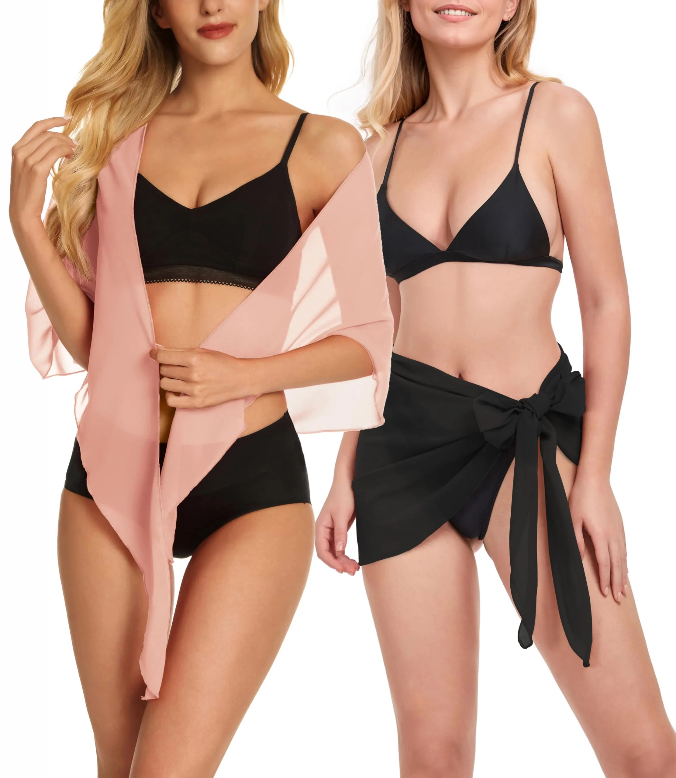 CHICGAL 2 Pieces Women Beach Sarong Bathing Suit Wrap Skirt Sheer Bikini Swimsuit Cover Ups for Swimwear