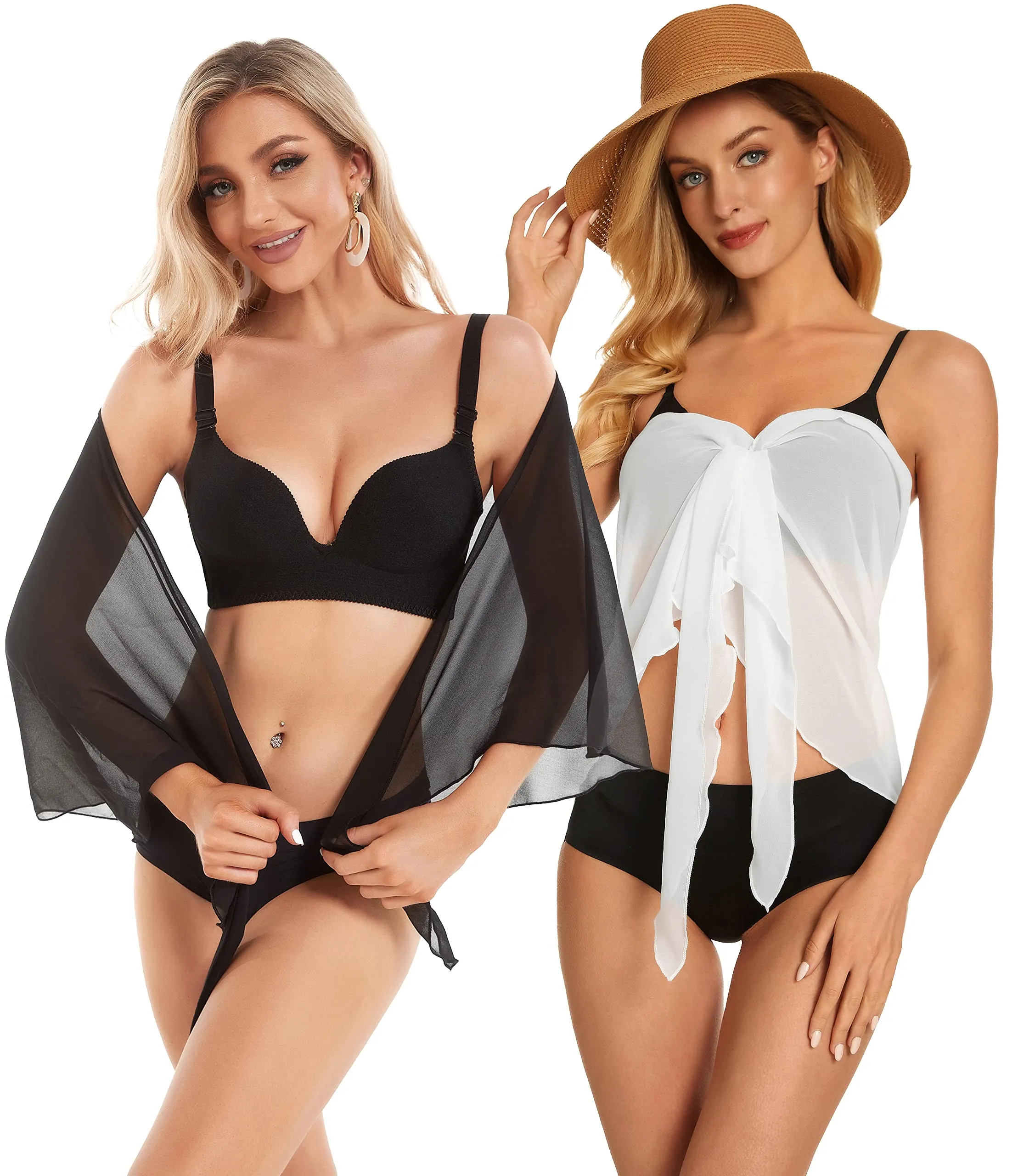 CHICGAL 2 Pieces Women Beach Sarong Bathing Suit Wrap Skirt Sheer Bikini Swimsuit Cover Ups for Swimwear
