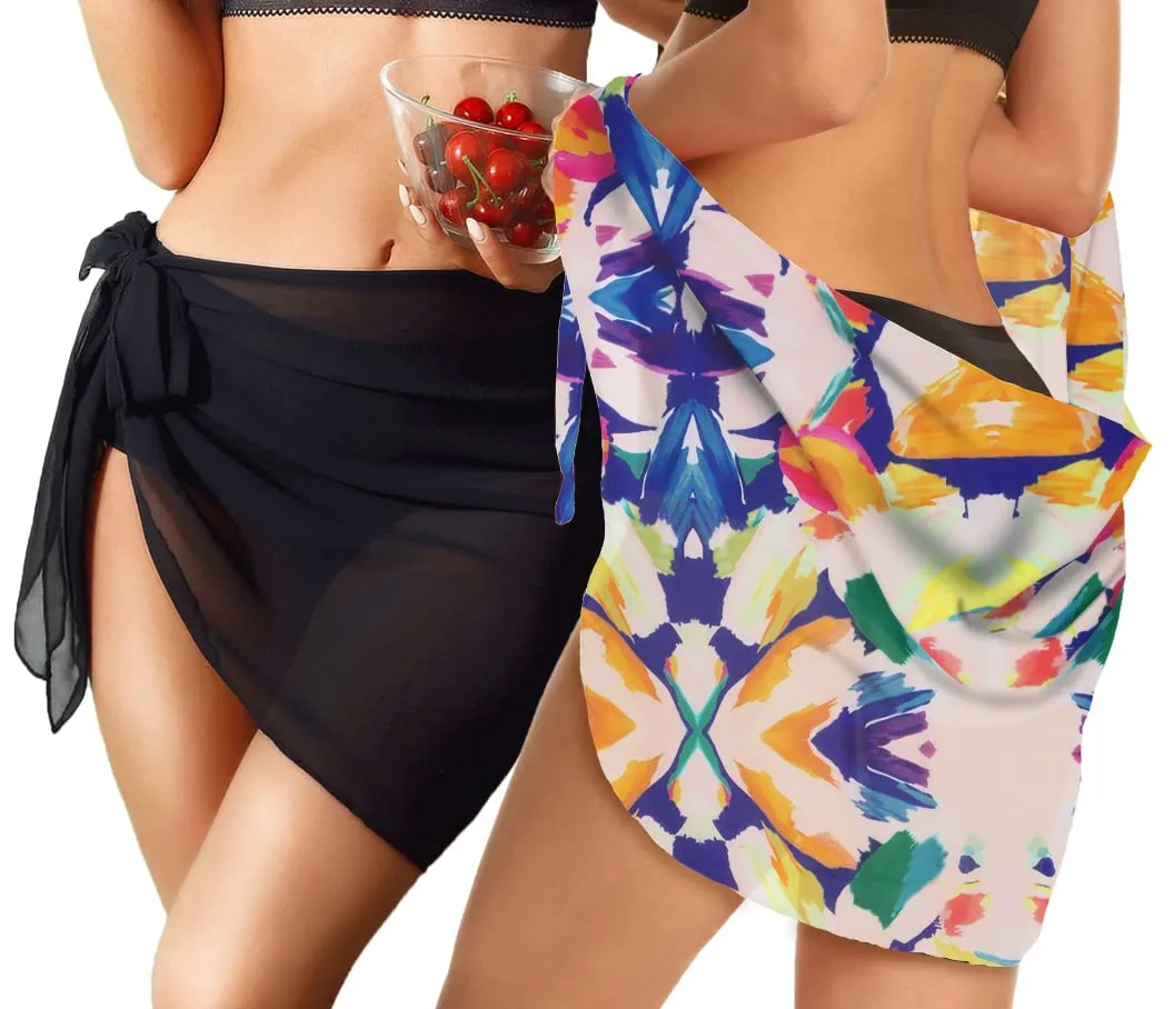 CHICGAL 2 Pieces Women Beach Sarong Bathing Suit Wrap Skirt Sheer Bikini Swimsuit Cover Ups for Swimwear