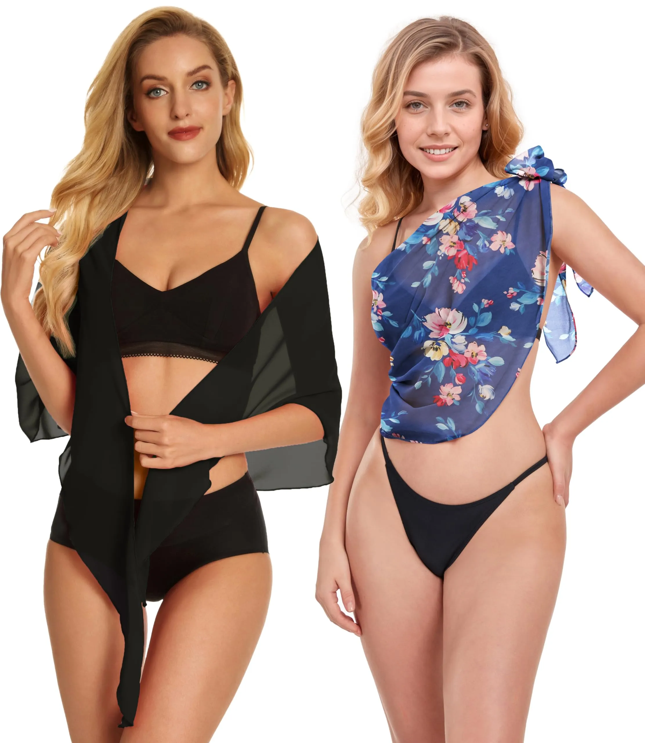 CHICGAL 2 Pieces Women Beach Sarong Bathing Suit Wrap Skirt Sheer Bikini Swimsuit Cover Ups for Swimwear