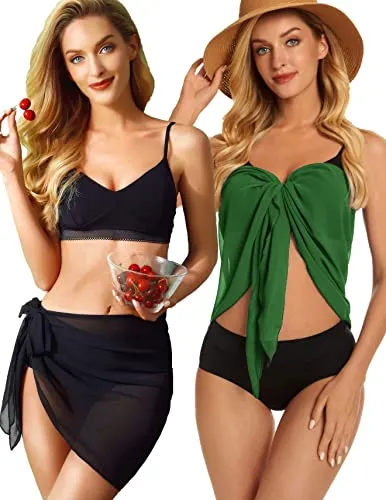 CHICGAL 2 Pieces Women Beach Sarong Bathing Suit Wrap Skirt Sheer Bikini Swimsuit Cover Ups for Swimwear