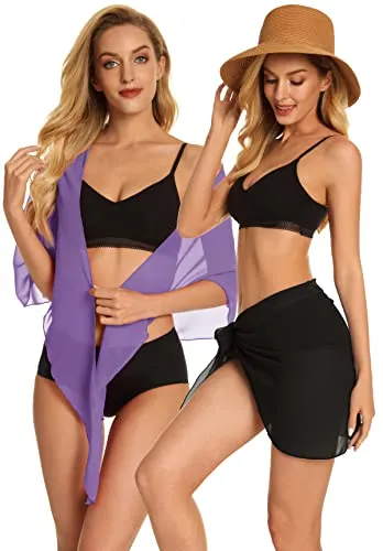 CHICGAL 2 Pieces Women Beach Sarong Bathing Suit Wrap Skirt Sheer Bikini Swimsuit Cover Ups for Swimwear