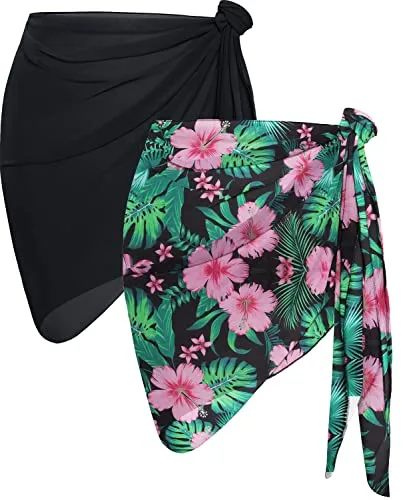 CHICGAL 2 Pieces Women Beach Sarong Bathing Suit Wrap Skirt Sheer Bikini Swimsuit Cover Ups for Swimwear