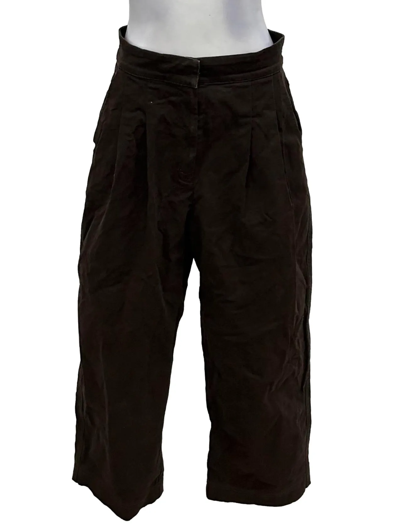 Chocolate Brown Twill Pleated Wide Leg Pants OSN