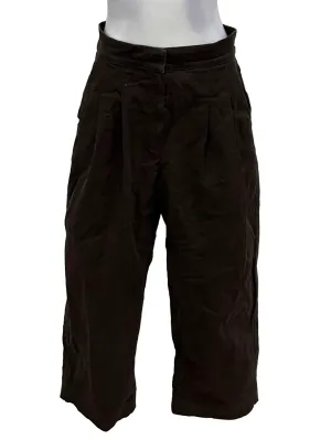 Chocolate Brown Twill Pleated Wide Leg Pants OSN