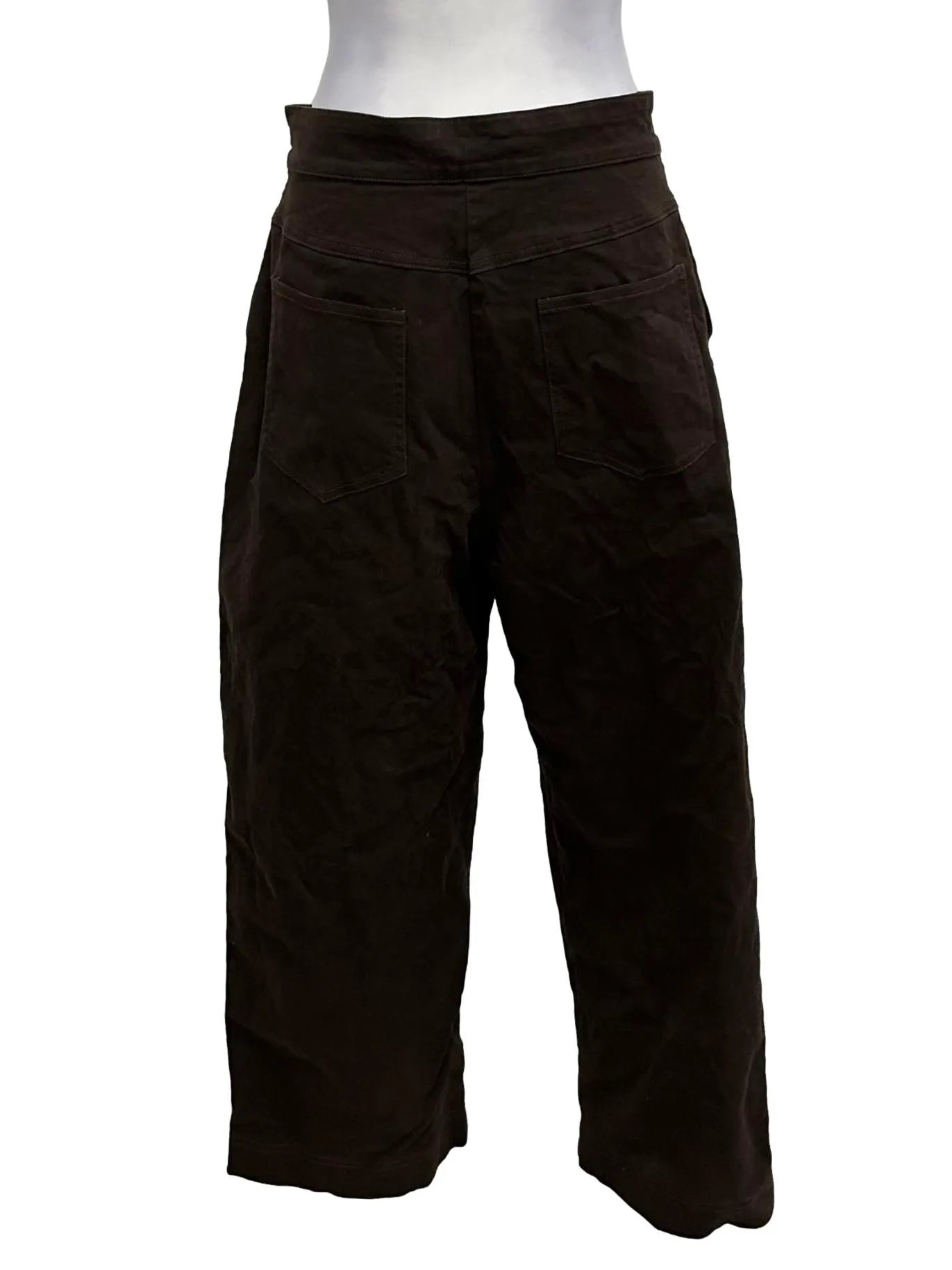 Chocolate Brown Twill Pleated Wide Leg Pants OSN
