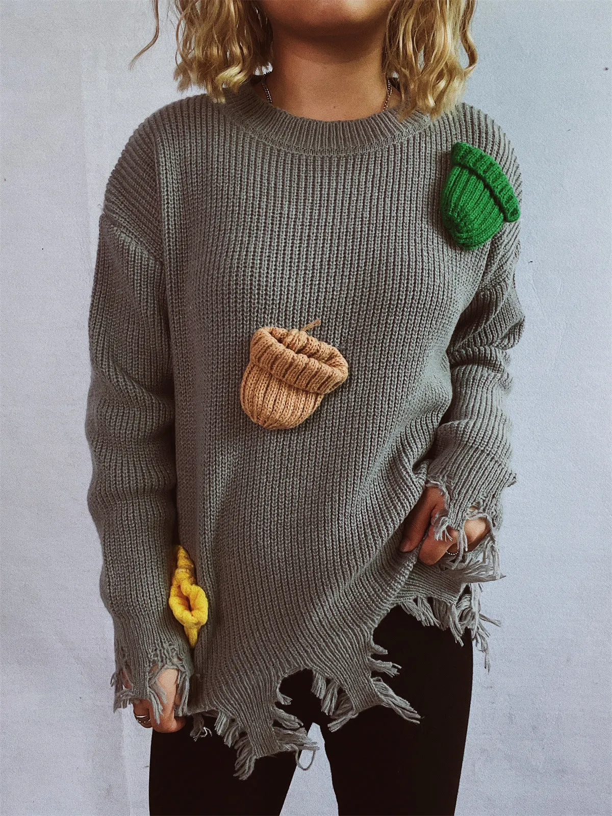 Christmas Long Sleeve Crewneck Chunky Knit Sweater