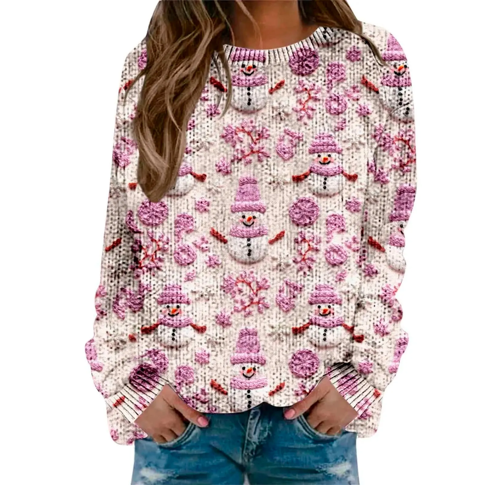 Christmas Sweater For Women 2024 New Cute Funny Printing Xmas Outerwears Y2k Ladies Round Neck Fashion Pullovers Top свитер