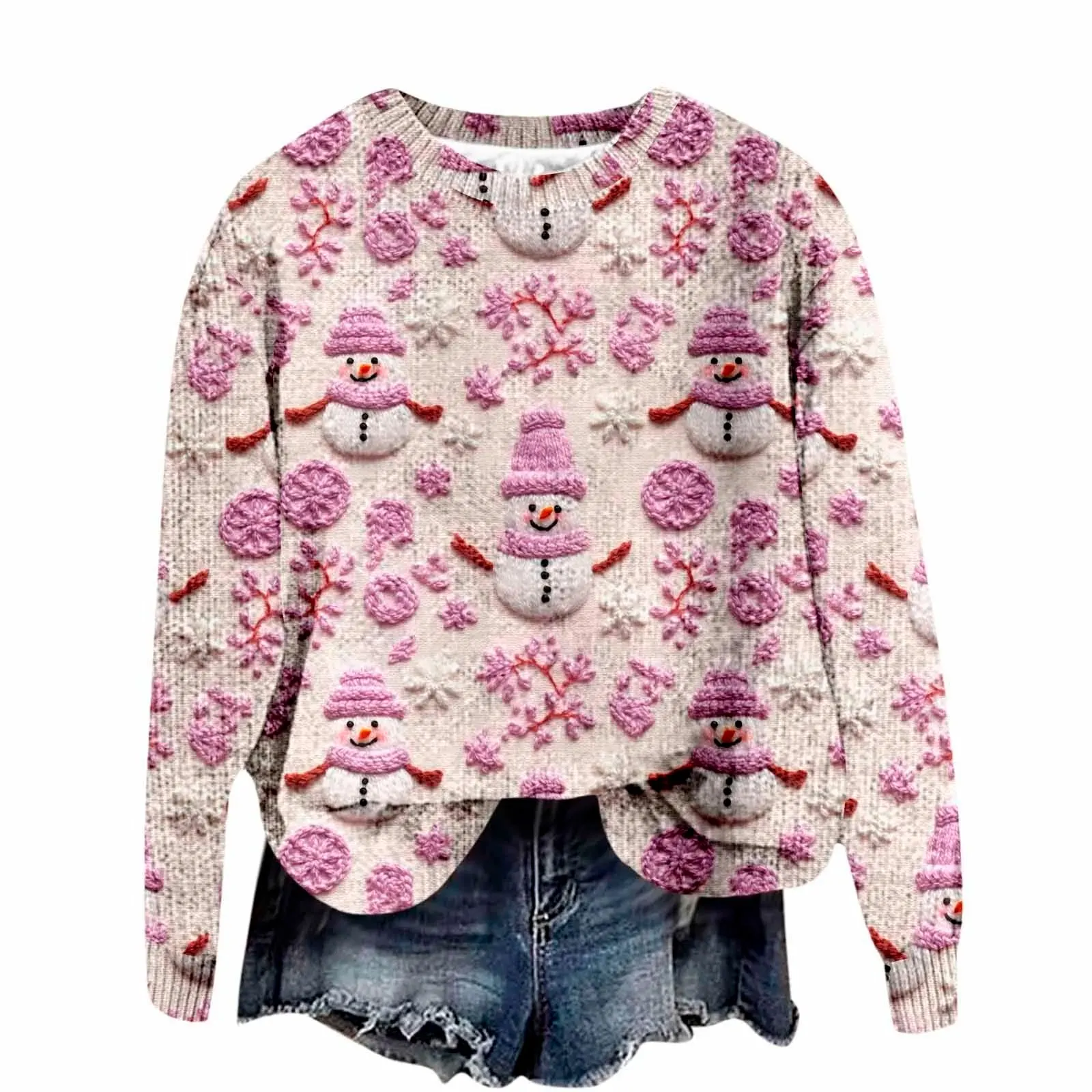 Christmas Sweater For Women 2024 New Cute Funny Printing Xmas Outerwears Y2k Ladies Round Neck Fashion Pullovers Top свитер