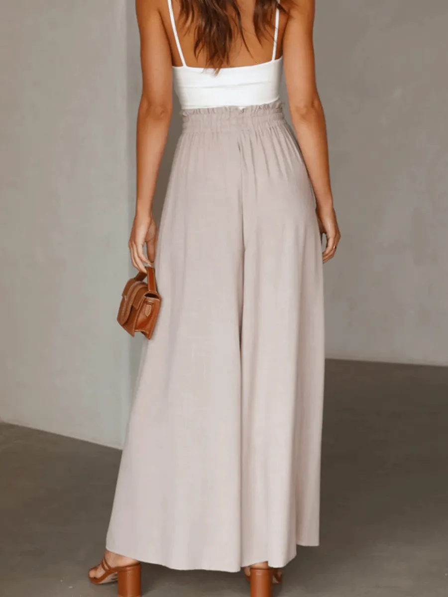 Ciara Smocked Wide Leg Culottes - Beige