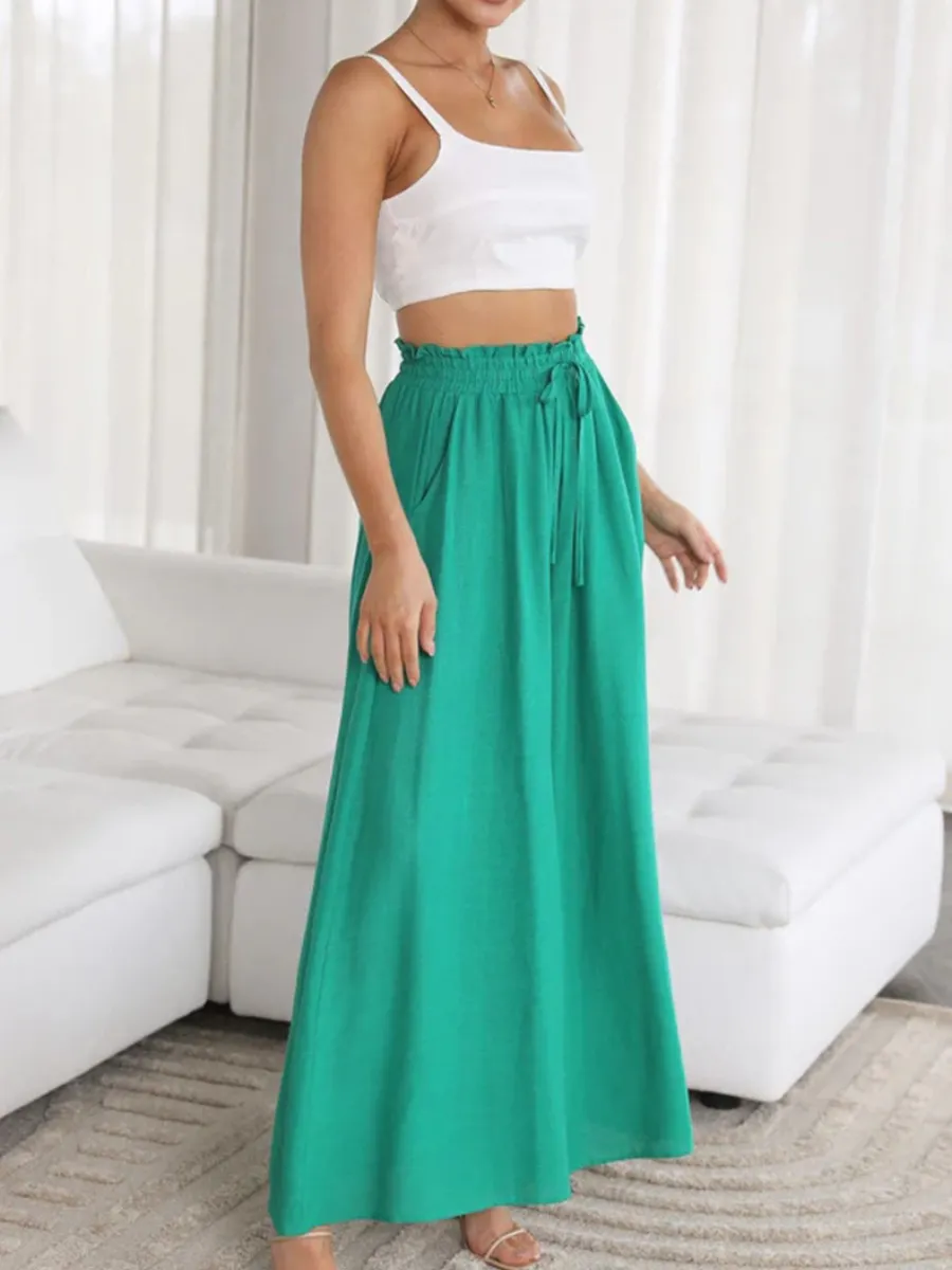 Ciara Smocked Wide Leg Culottes Pants - Green