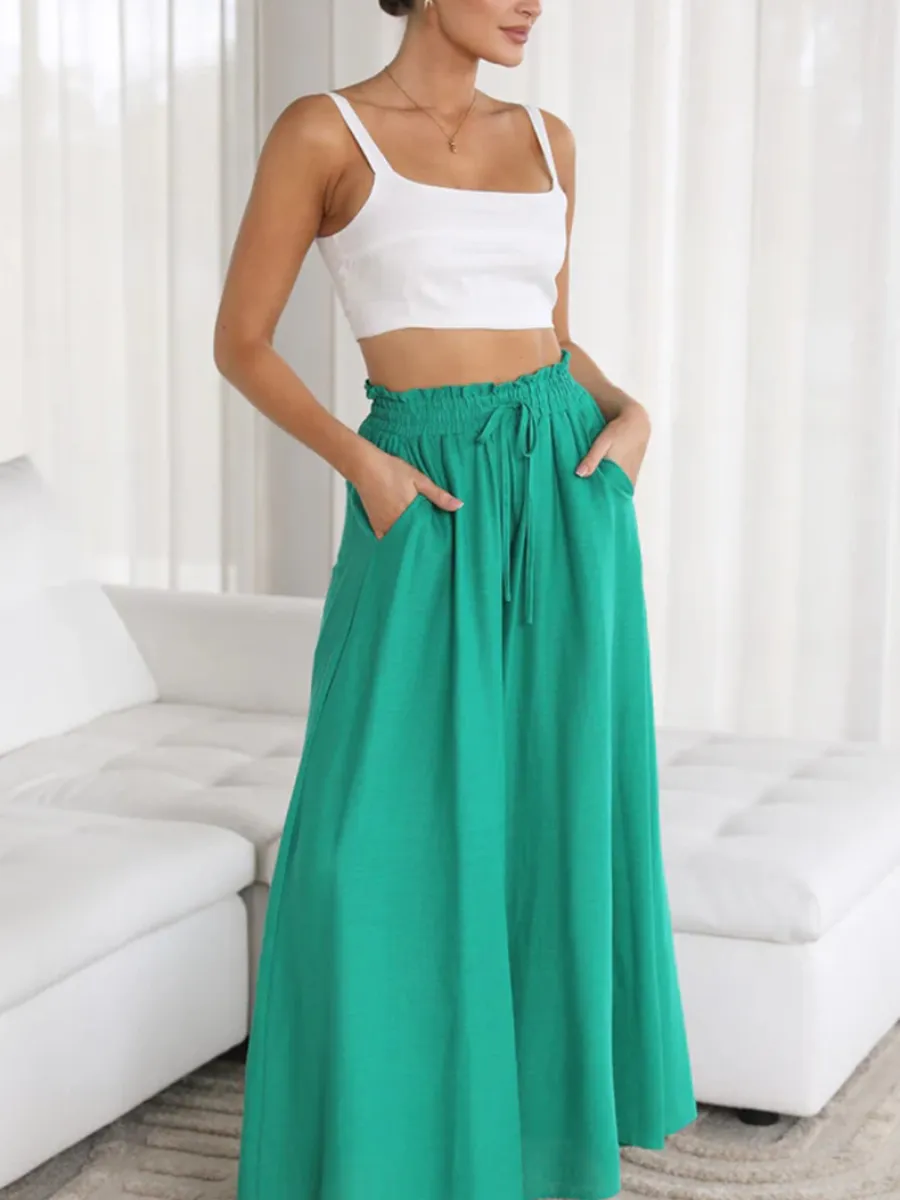 Ciara Smocked Wide Leg Culottes Pants - Green