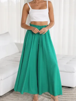 Ciara Smocked Wide Leg Culottes Pants - Green