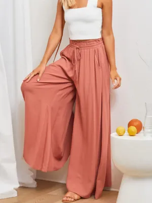 Ciara Smocked Wide Leg Culottes Pants - Orange