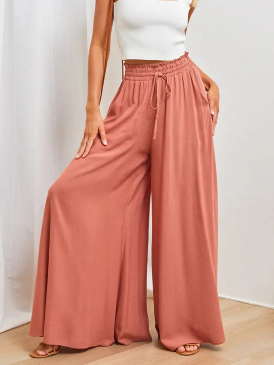 Ciara Smocked Wide Leg Culottes Pants - Orange