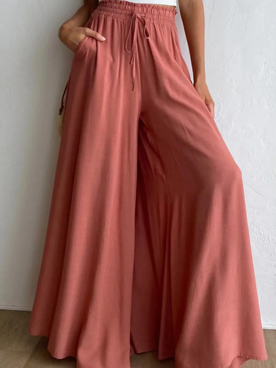Ciara Smocked Wide Leg Culottes Pants - Orange
