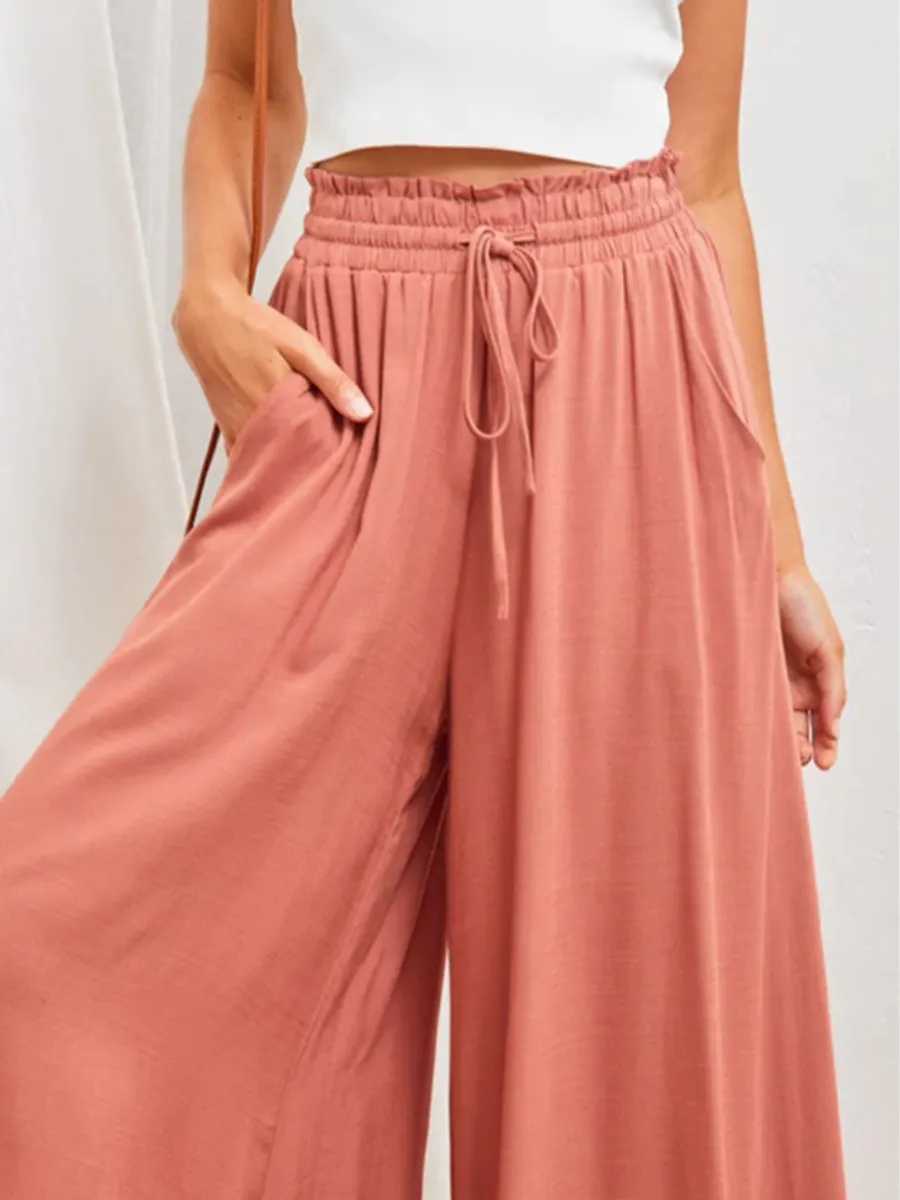 Ciara Smocked Wide Leg Culottes Pants - Orange