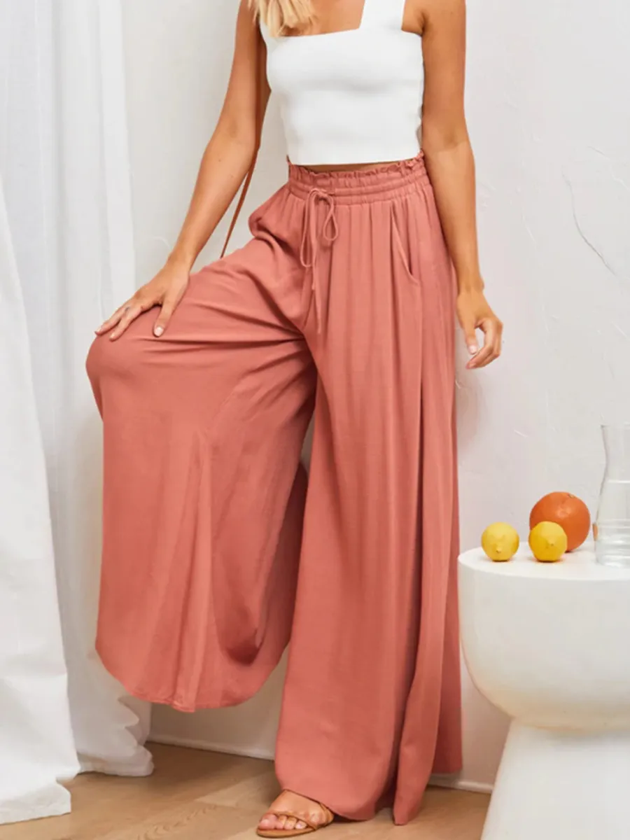 Ciara Smocked Wide Leg Culottes Pants - Orange