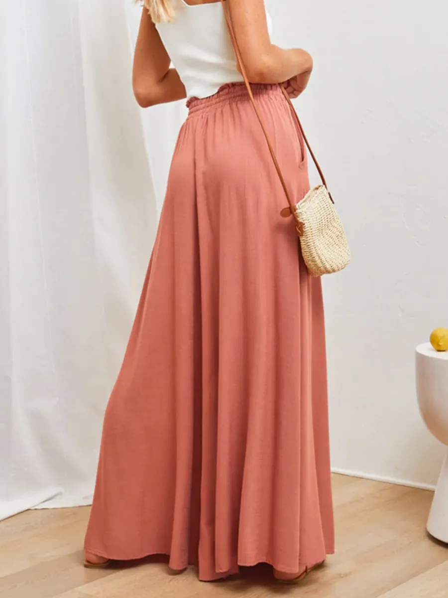 Ciara Smocked Wide Leg Culottes Pants - Orange
