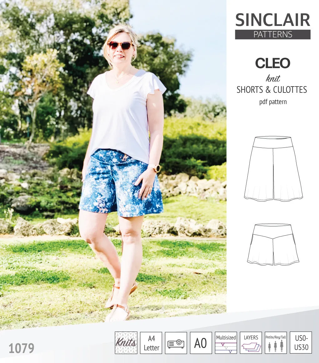 Cleo knit shorts and culottes with yoga waistband (PDF)