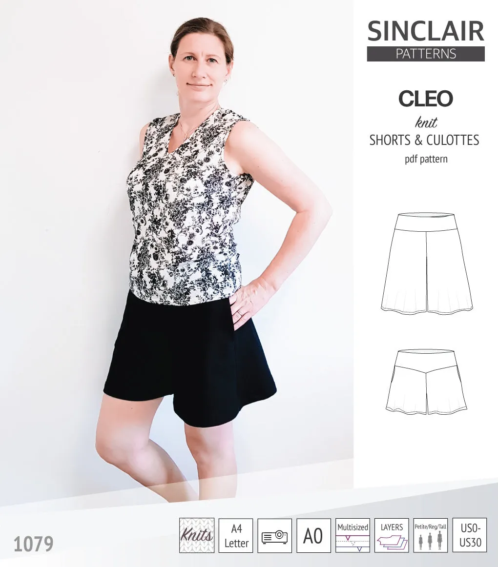Cleo knit shorts and culottes with yoga waistband (PDF)