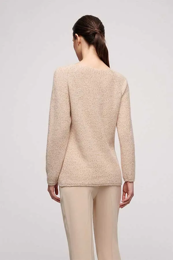 CONSORTE BEIGE SEQUINNED V-NECK SWEATER