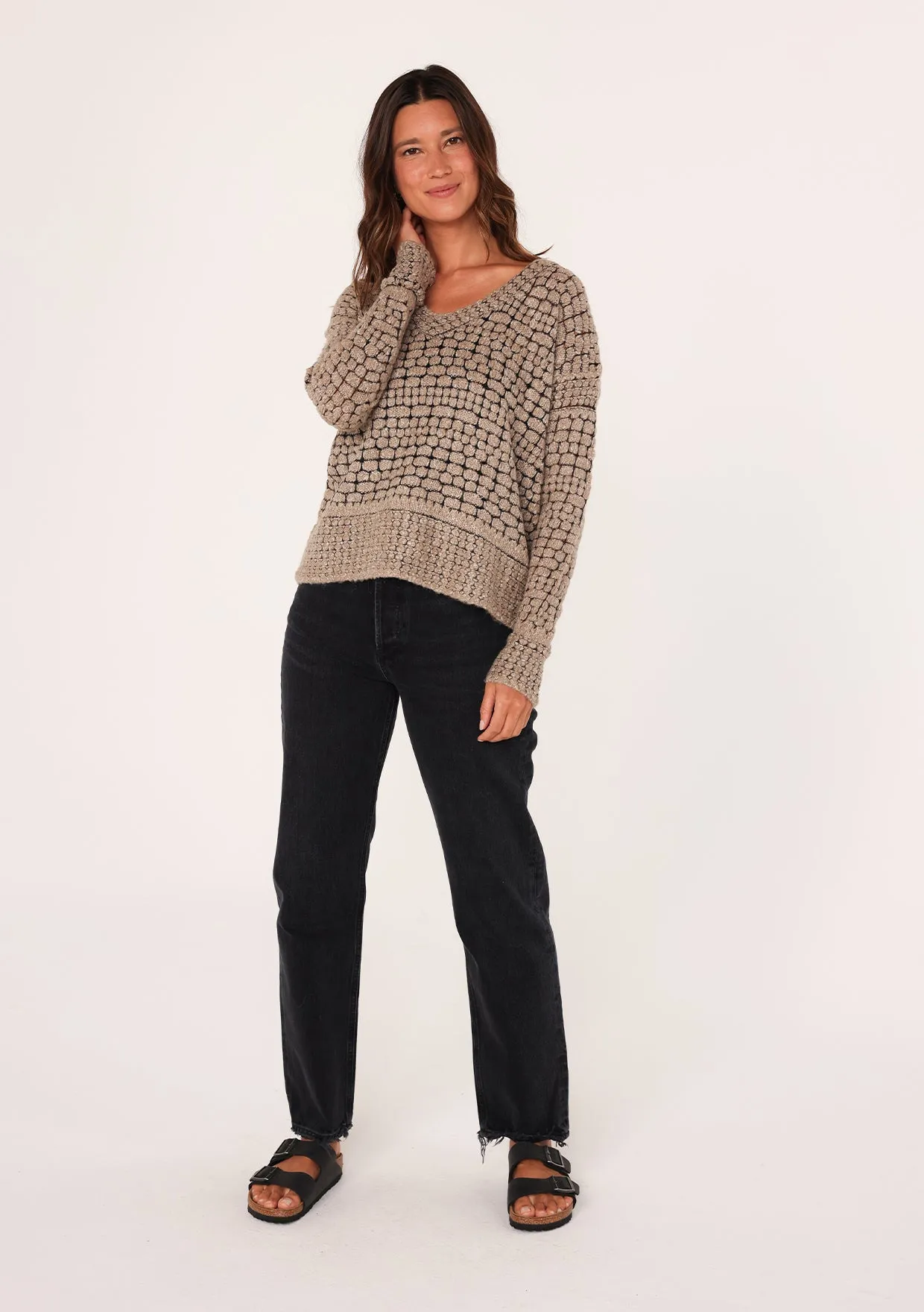 Cozy Long Sleeve V-Neck Tuck Stitch Sweater