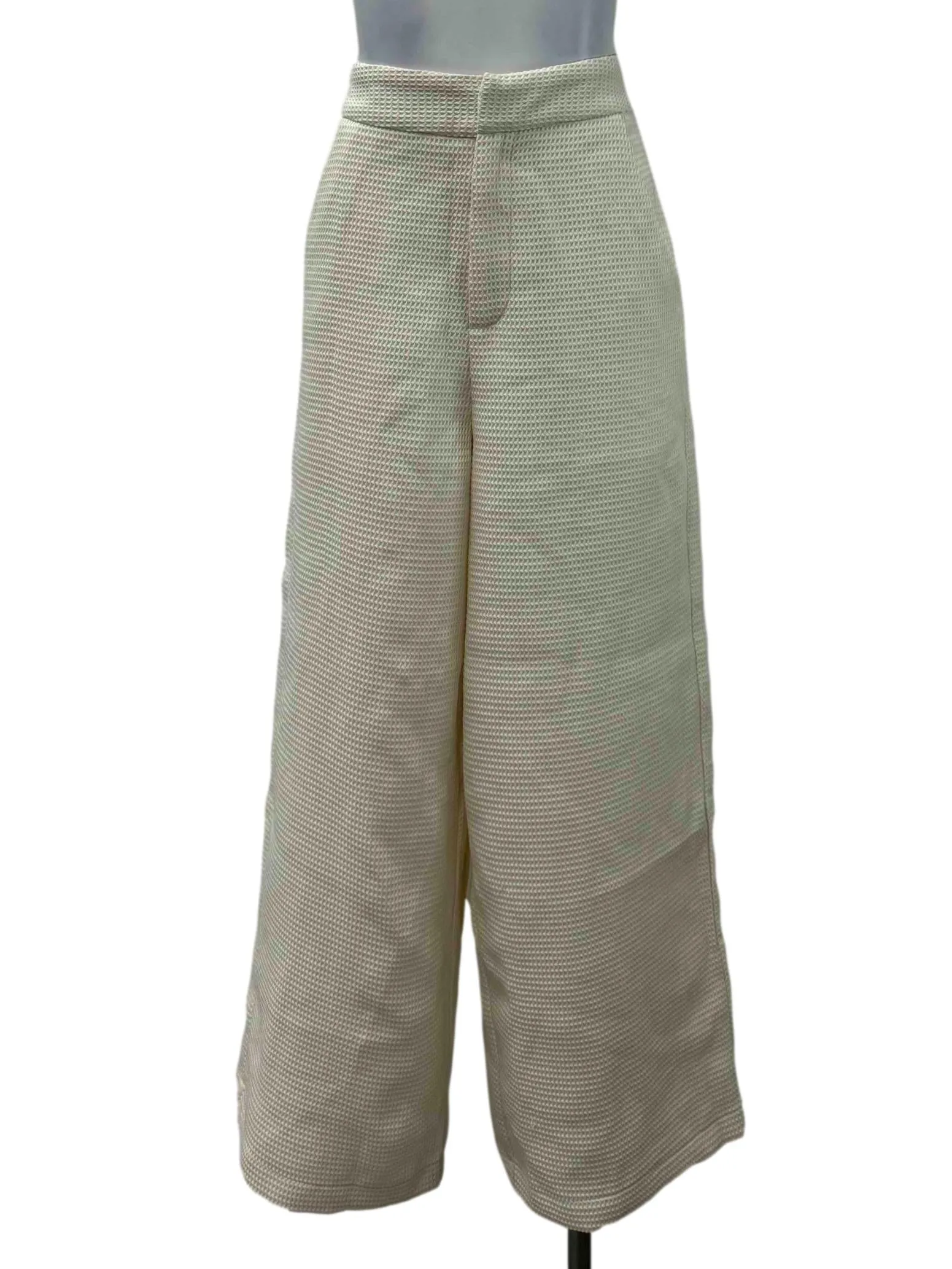 Cream Waffle Wide Leg Cropped Pants