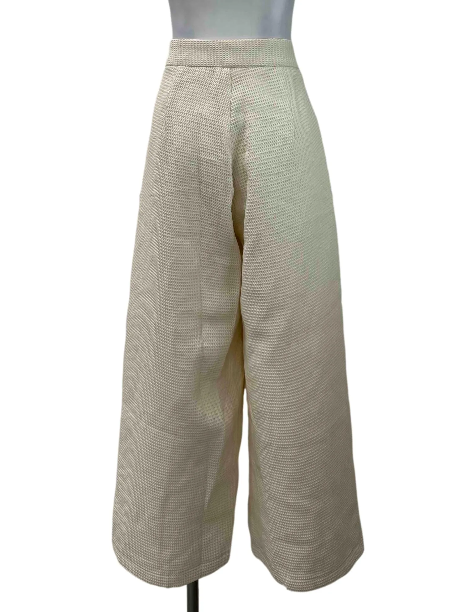 Cream Waffle Wide Leg Cropped Pants