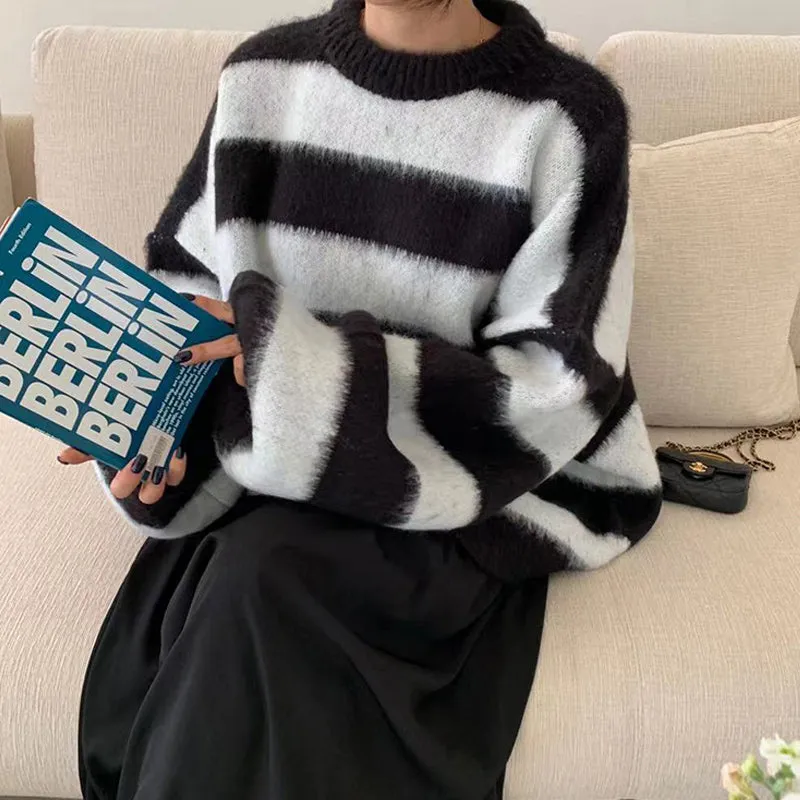 Crew Neck Pullover Striped Knit Sweater