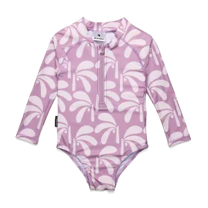 CRYWOLF LONG SLEEVE SWIMSUIT-LILAC PALMS