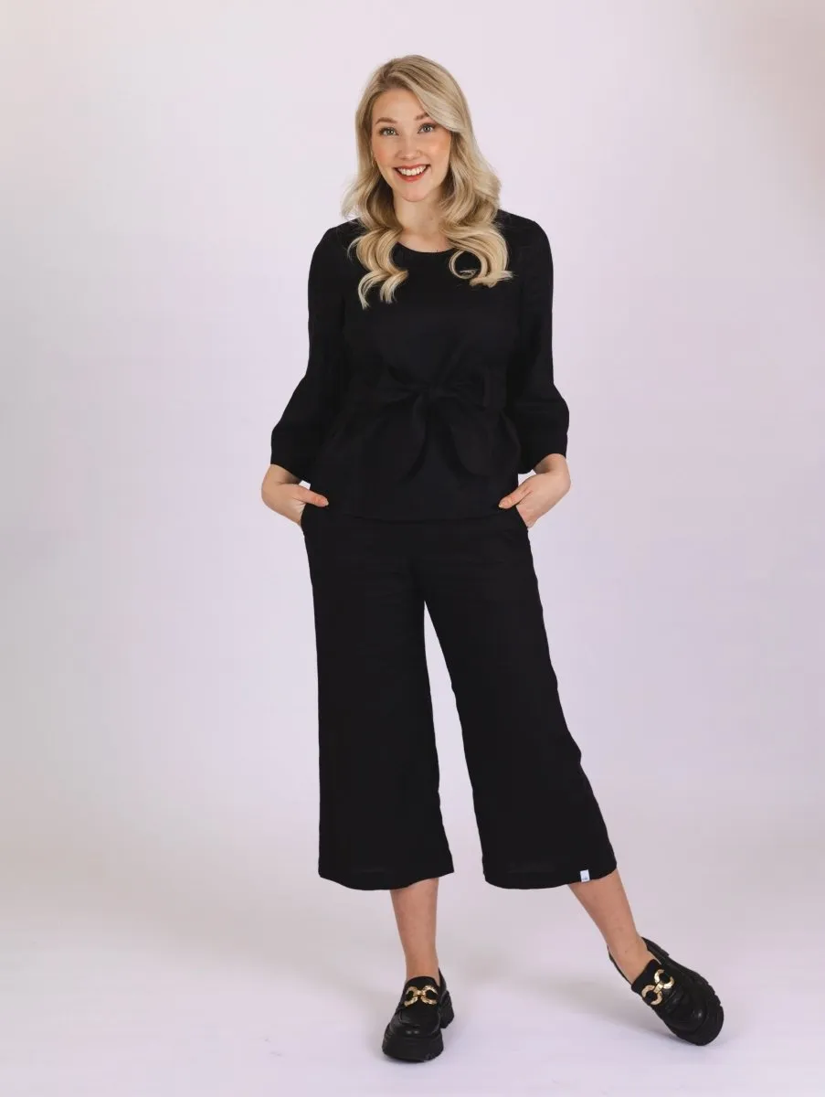 Culottes Linen Trousers Stonewashed Black