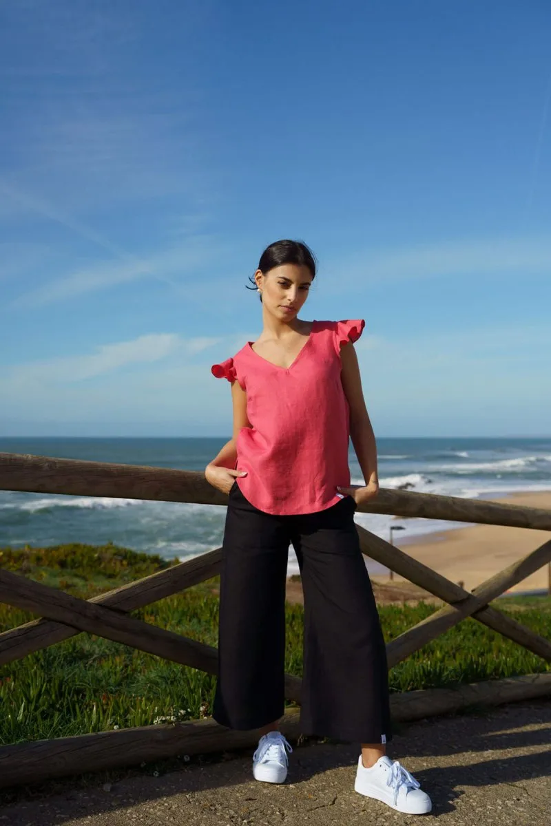 Culottes Linen Trousers Stonewashed Black