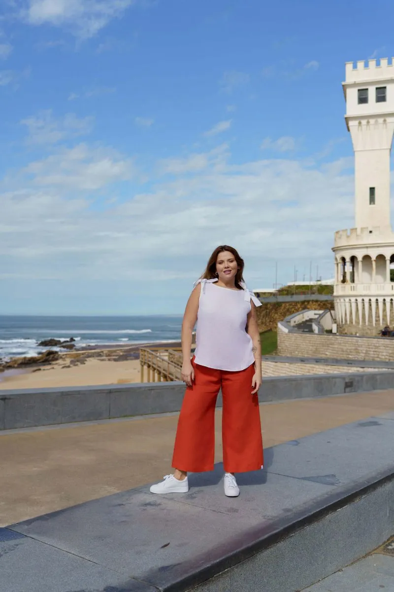 Culottes Linen Trousers Stonewashed Burnt Orange