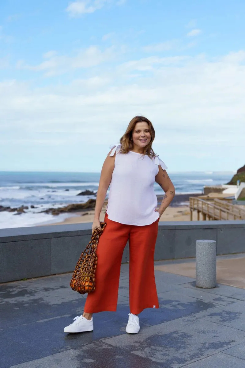 Culottes Linen Trousers Stonewashed Burnt Orange