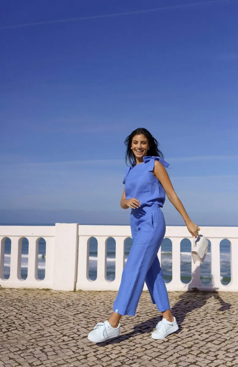 Culottes Linen Trousers Stonewashed Marina Blue
