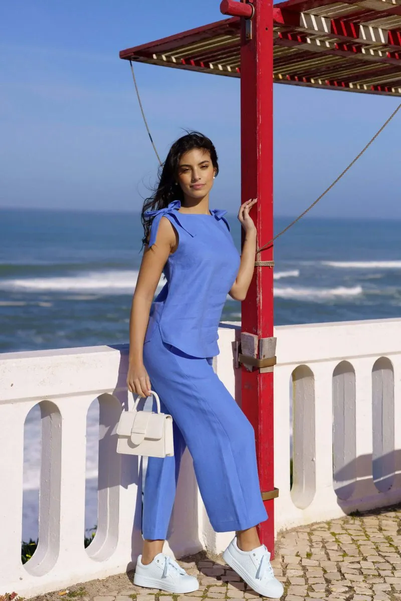 Culottes Linen Trousers Stonewashed Marina Blue