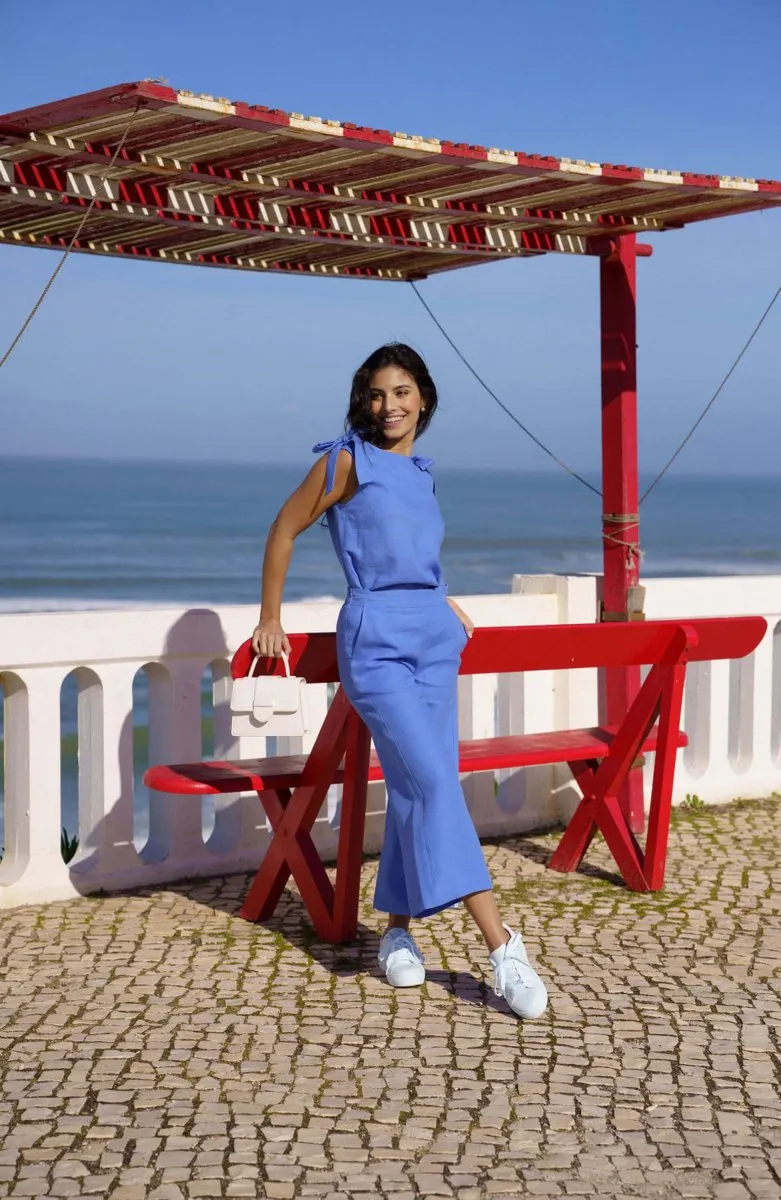 Culottes Linen Trousers Stonewashed Marina Blue