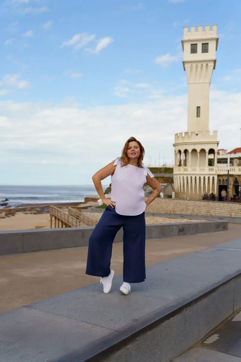 Culottes Linen Trousers Stonewashed Oxford Navy