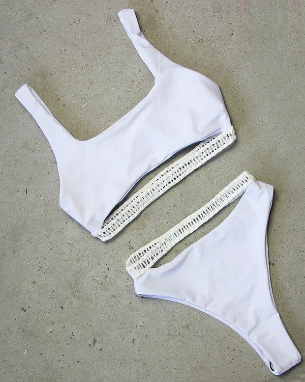 Cut Out Ribbon High Waisted Bikini Sets