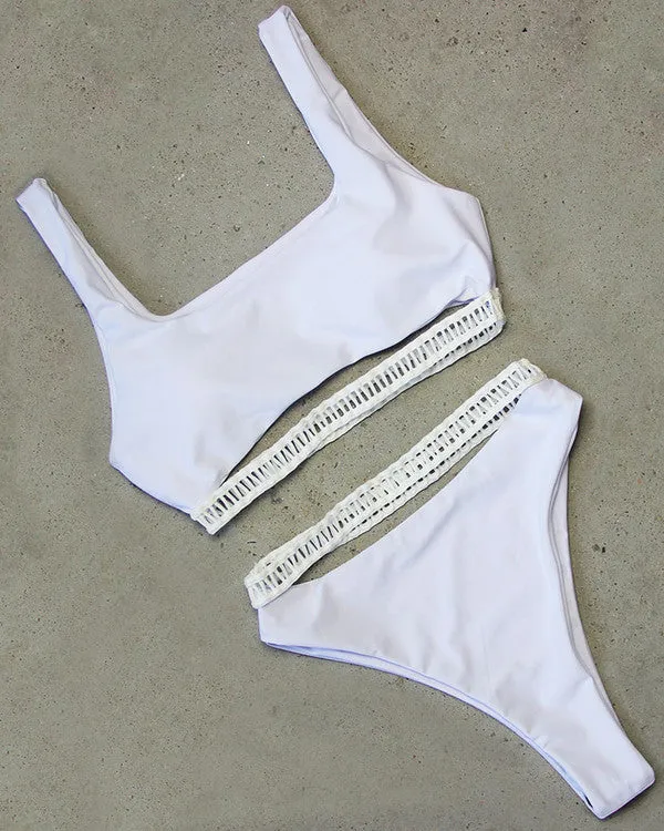 Cut Out Ribbon High Waisted Bikini Sets