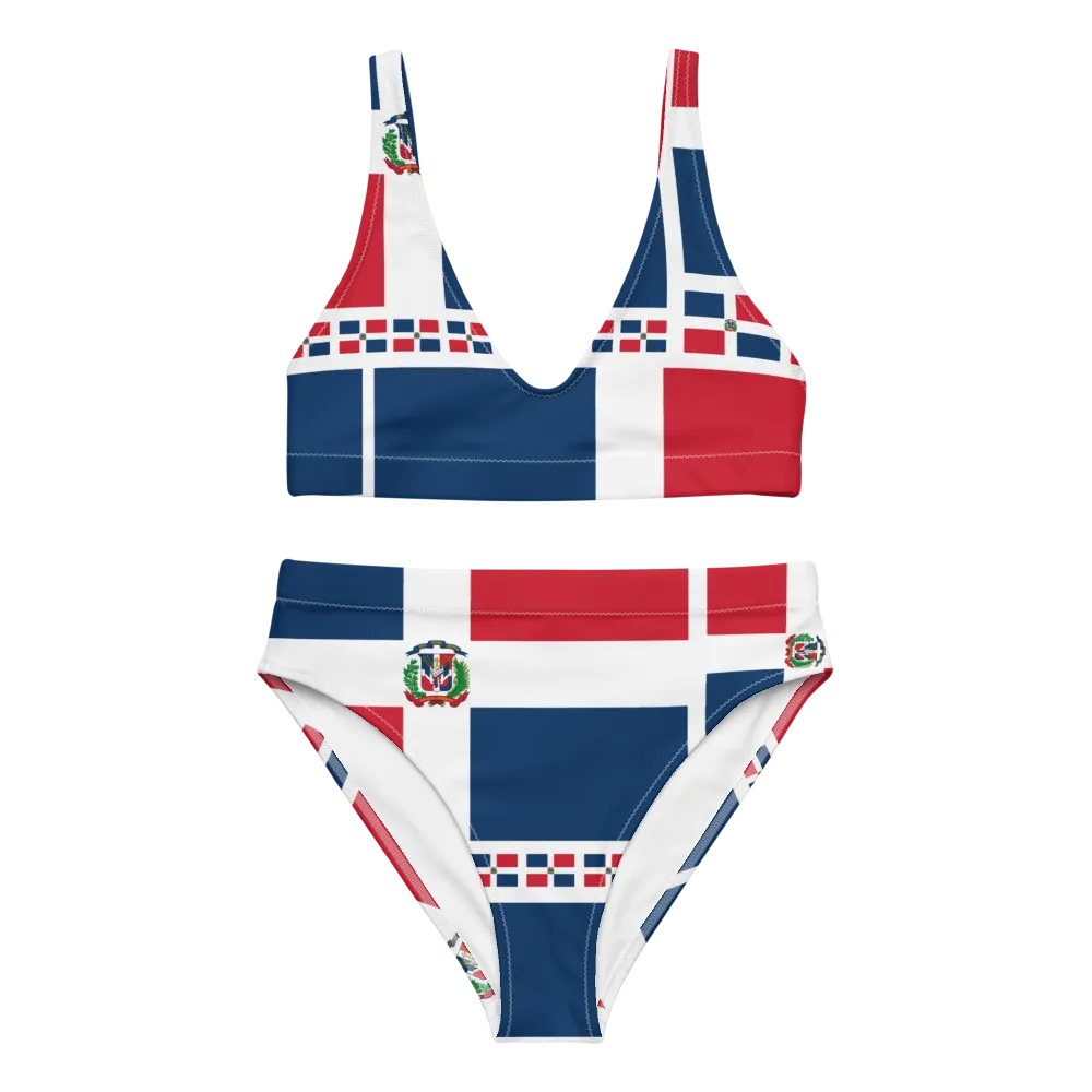 Dominican Republic Flag All-Over Collage High-Waisted Bikini Set Swimsuit