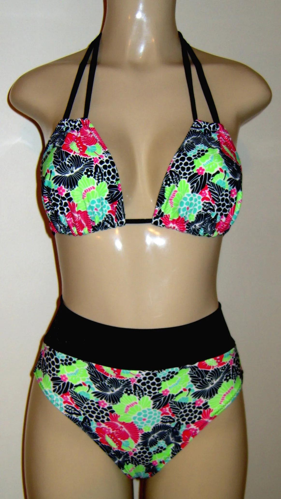 Double String Bikini Top and High Waist Banded Swimwear Bottom