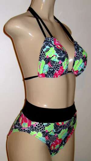 Double String Bikini Top and High Waist Banded Swimwear Bottom