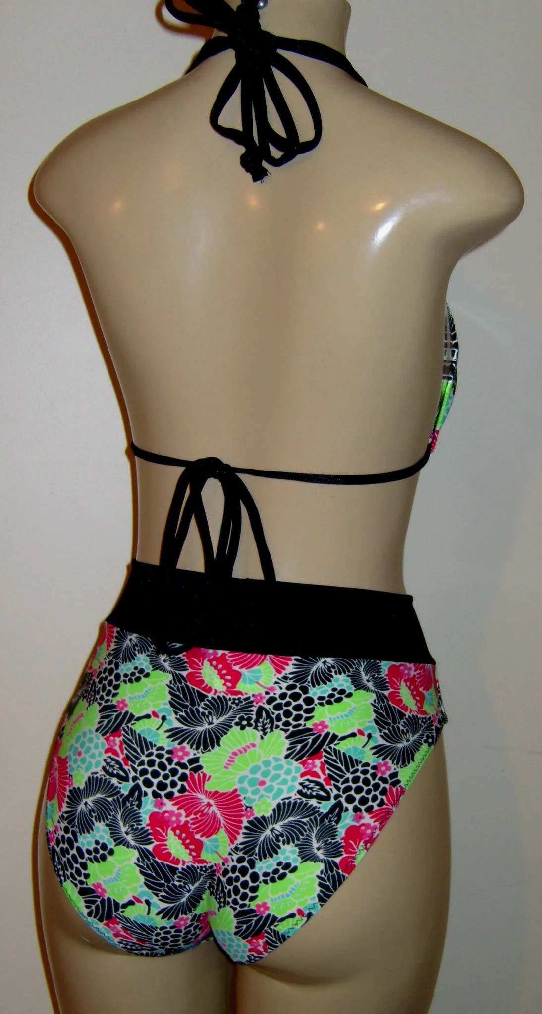 Double String Bikini Top and High Waist Banded Swimwear Bottom