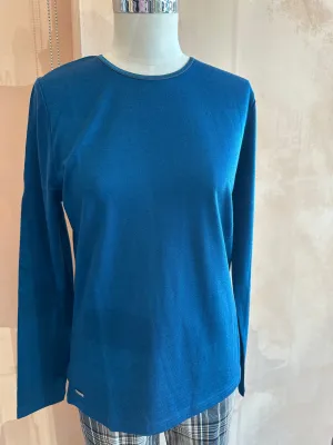 Ebony - Merino (210) LS Satin Crew Top Twilight