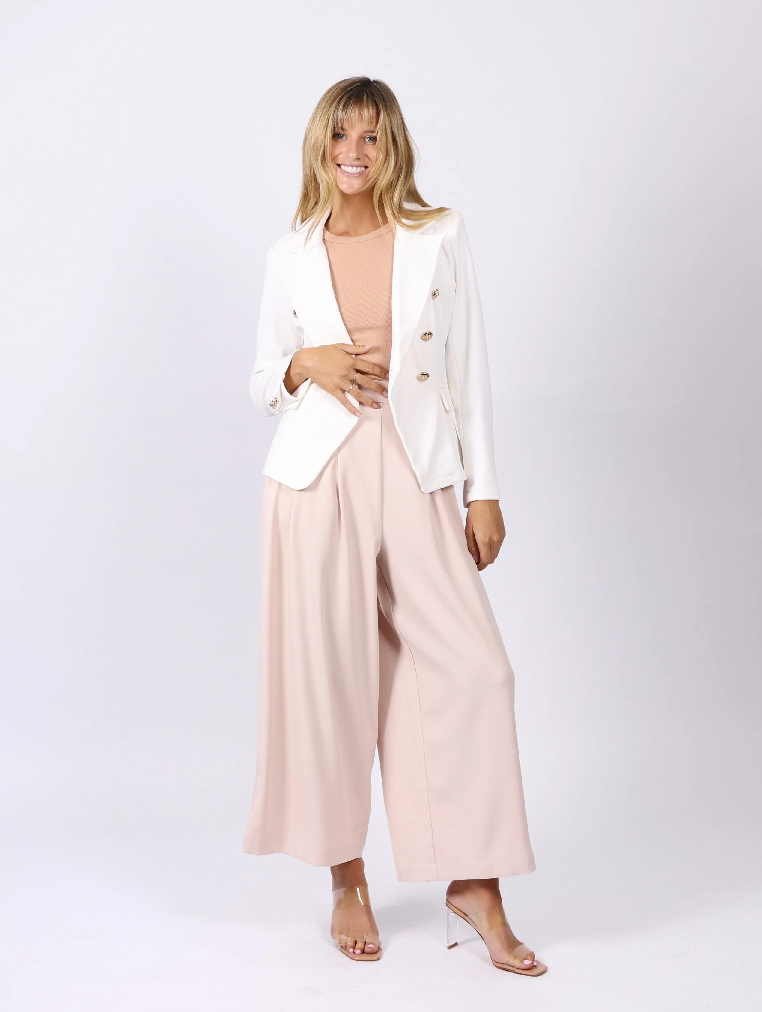 Ella Wide Leg Pant - Beige